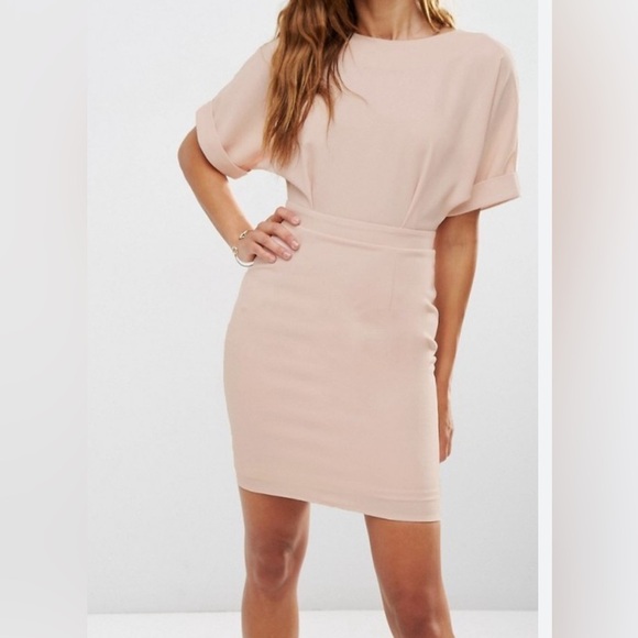 ASOS Womens Blush Pink  Knee Length Dolman Short Sleeve Lined Dress Sz 8 - Picture 4 of 7